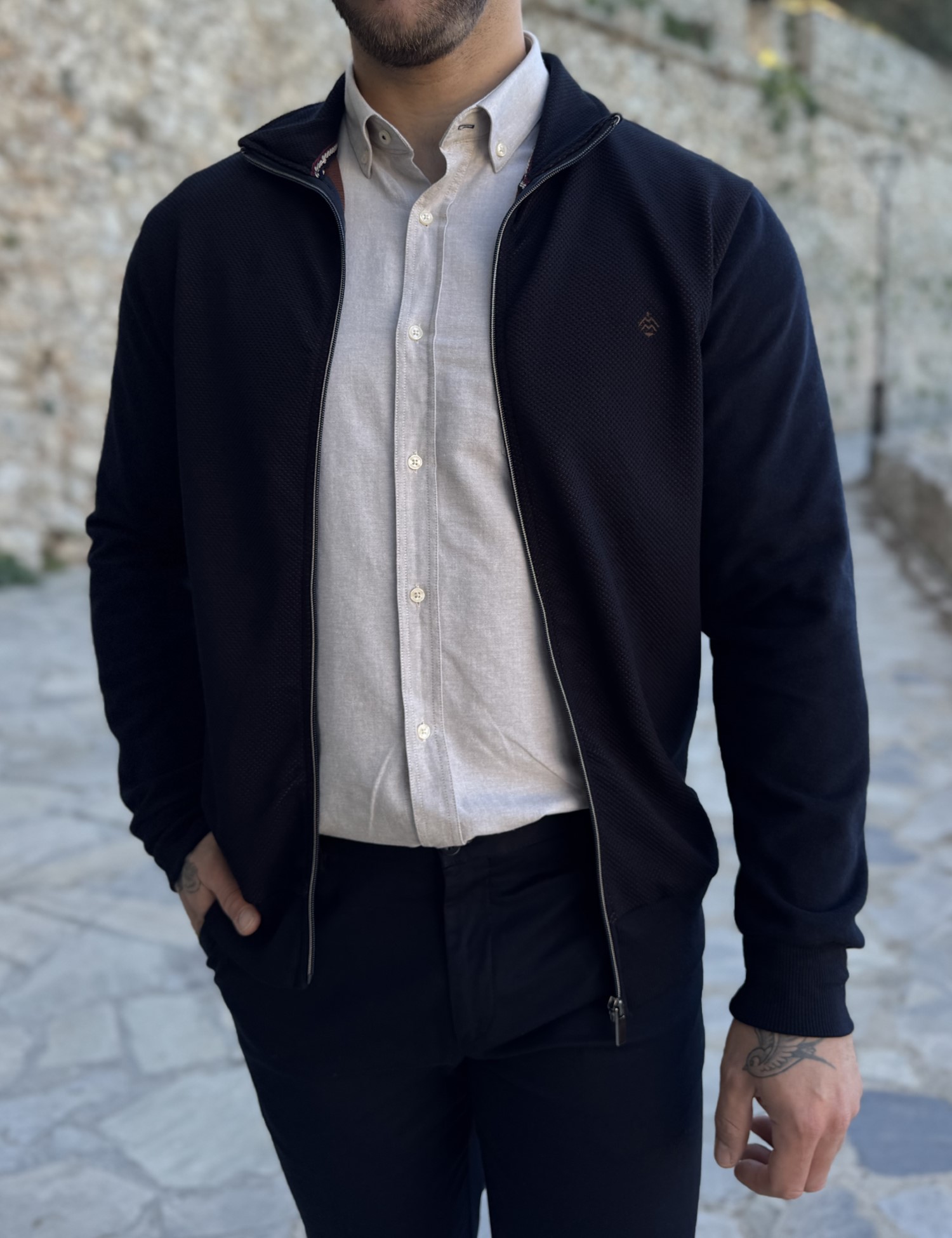 Everbest ανδρική μπλε navy ζακέτα με διπλό ύφασμα Plus Size 261044N